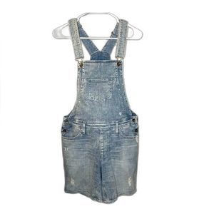 Big Star 1974 Denim Overalls Shorts Distressed Blue Women Size M